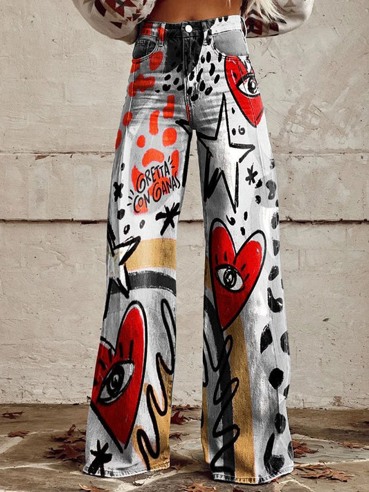 Victoria | Bold Artistic Pattern Wide-Leg Jeans