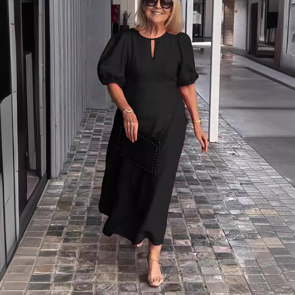 Whitney | Elegant Puff Sleeve Midi Dress