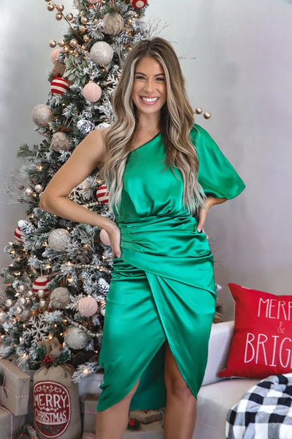 Alicia | Draped One-Shoulder Midi Dress