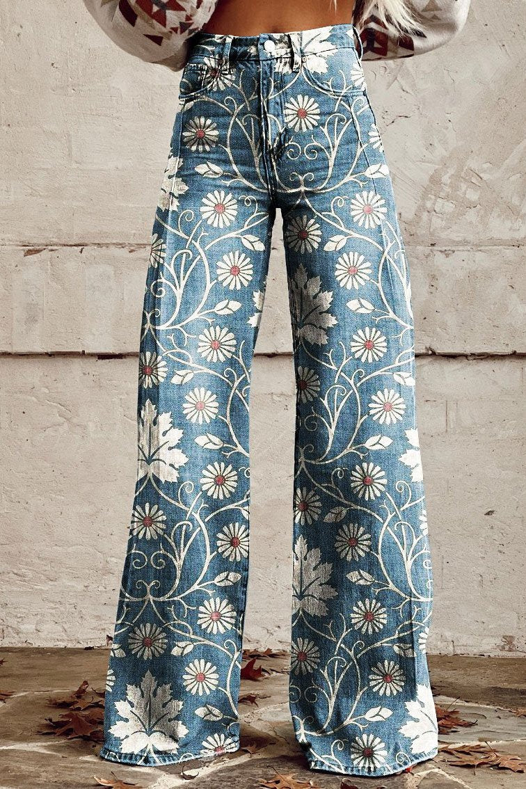 Delilah | Print Wide Leg Denim Jeans
