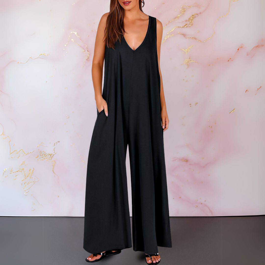Magda™ | Comfortabele jumpsuit met V-hals en wijde pijpen