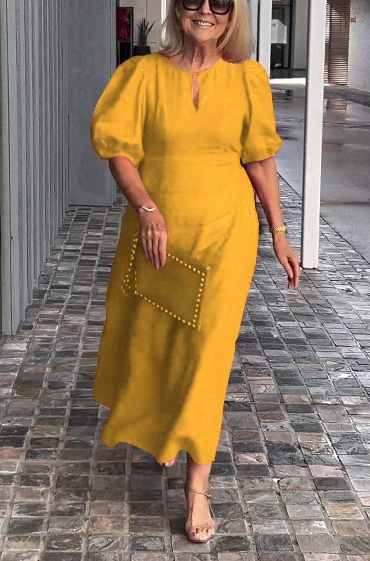Whitney | Elegant Puff Sleeve Midi Dress