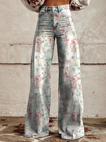Ada | Floral Pattern Wide Jeans