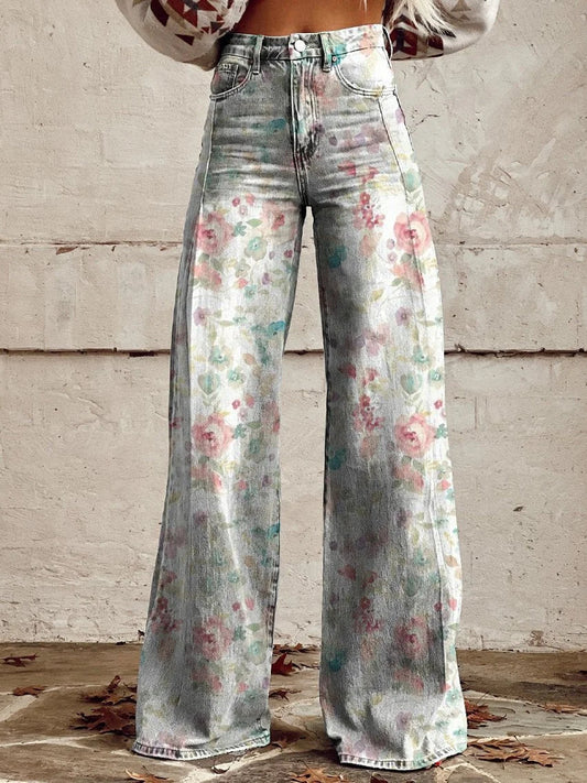 Ada | Floral Pattern Wide Jeans