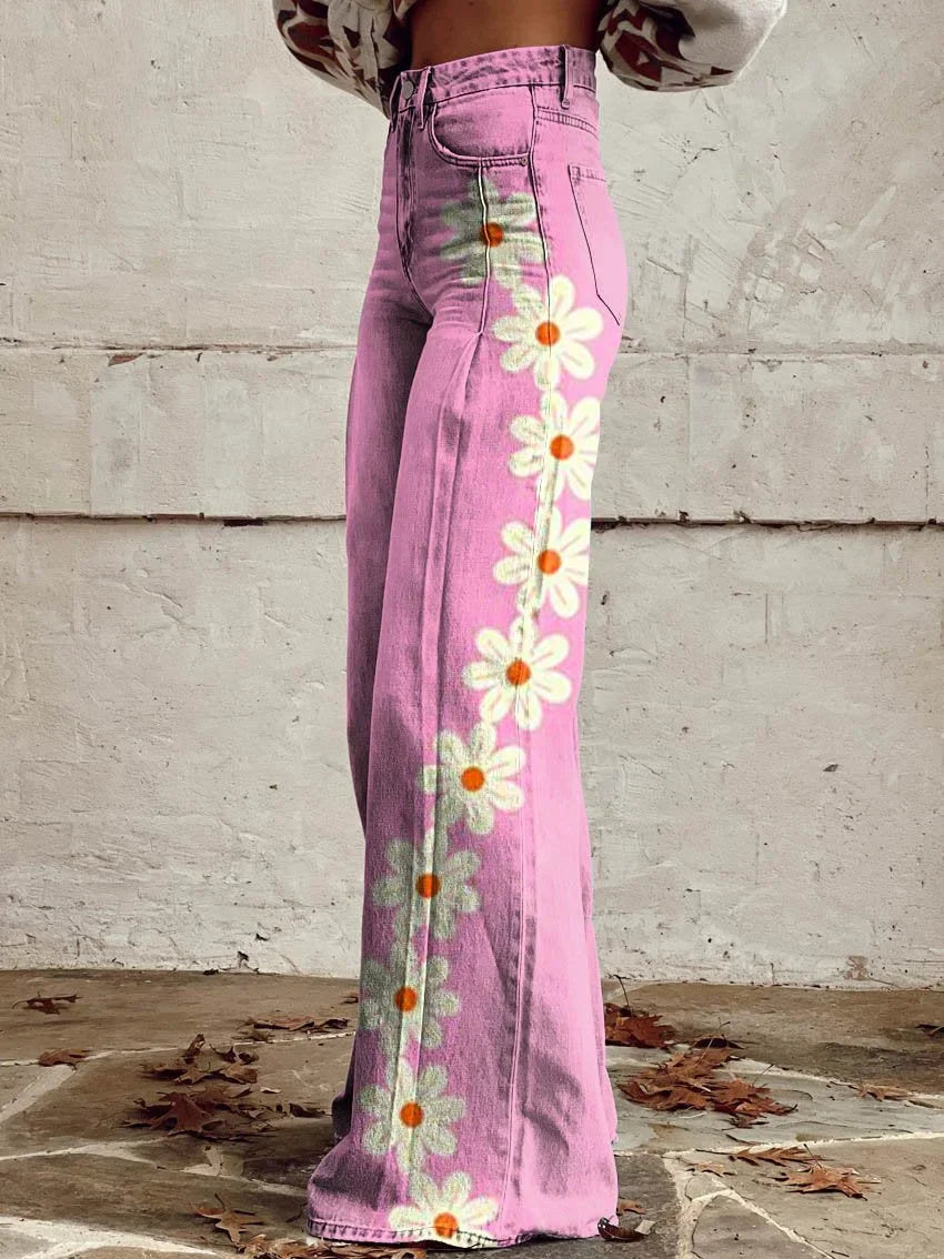 Bonnie | Wide Leg Daisy Print Jeans