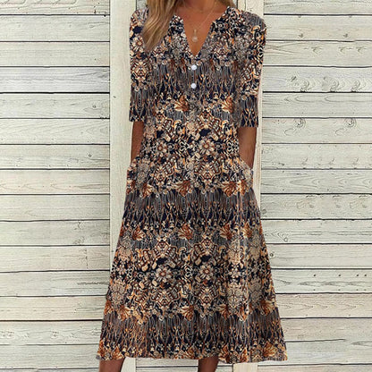 Alexa | Elegant Floral Button Midi Dress