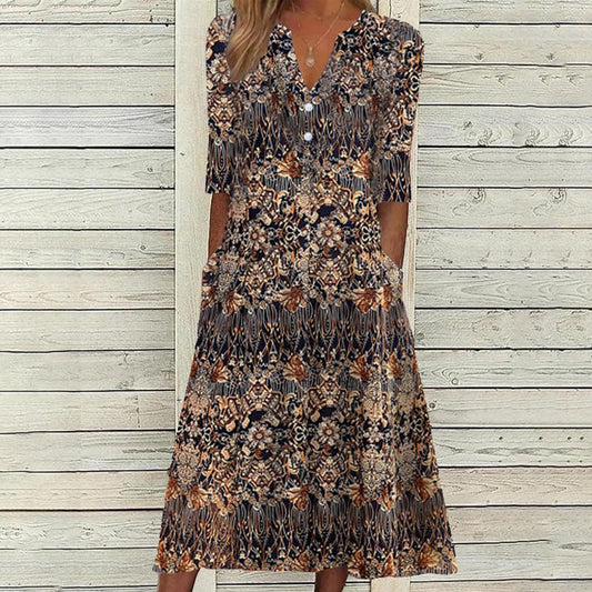 Alexa | Elegant Floral Button Midi Dress