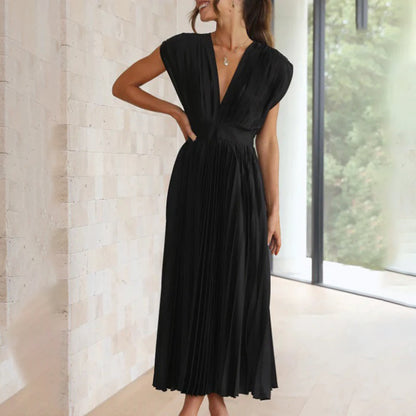 Sophie | Pleated Deep V Midi Dress