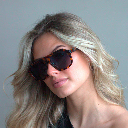Caldiero Brown Turtle Blue Lens Solbrille - PREMIUM