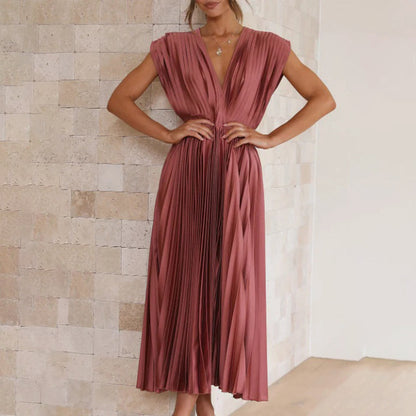 Sophie | Pleated Deep V Midi Dress