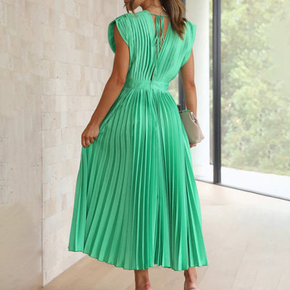Sophie | Pleated Deep V Midi Dress