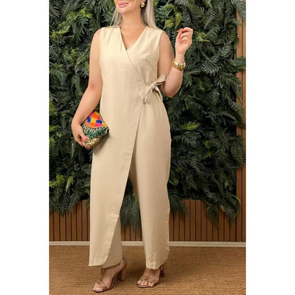 Lina – Effen V-hals jumpsuit