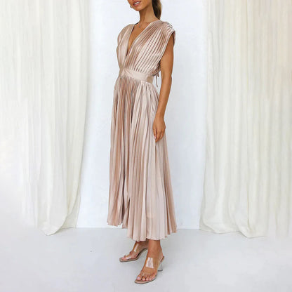 Sophie | Pleated Deep V Midi Dress