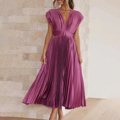 Sophie | Pleated Deep V Midi Dress