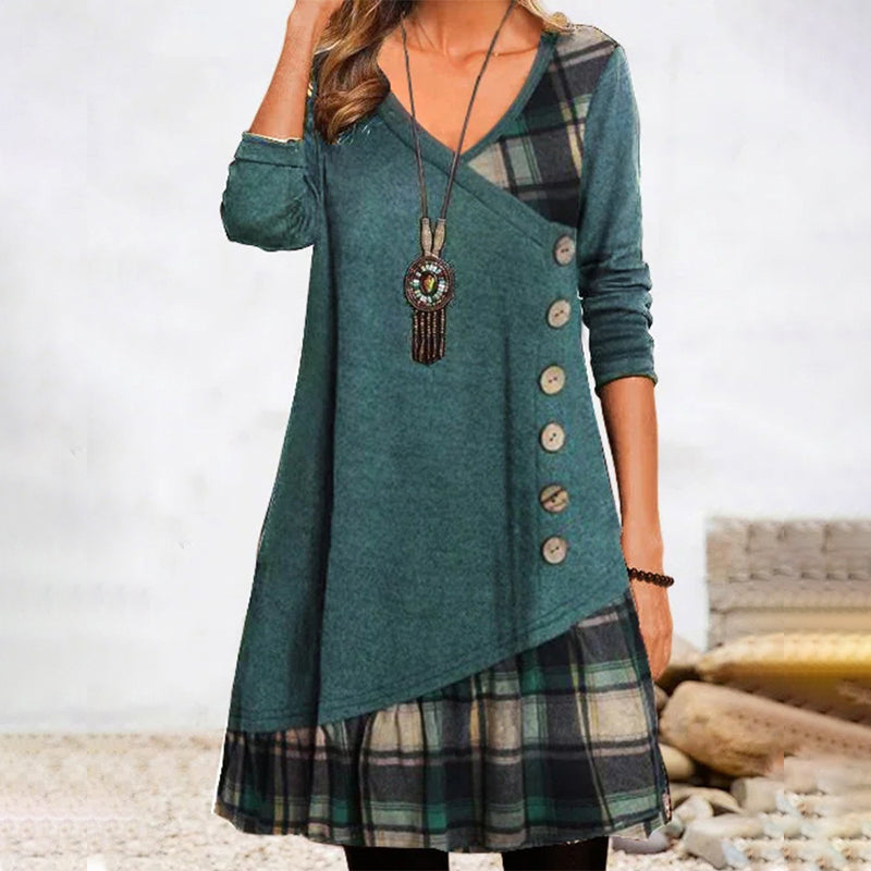 Amelia | Plaid Button Accent Dress