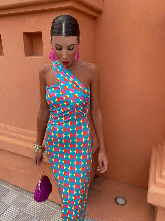 Alicia | Artistic One-Shoulder Midi Dress