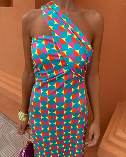 Alicia | Artistic One-Shoulder Midi Dress