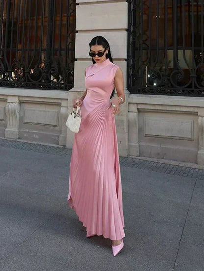 Angelica | Stylish Pleated Mock Neck Dress