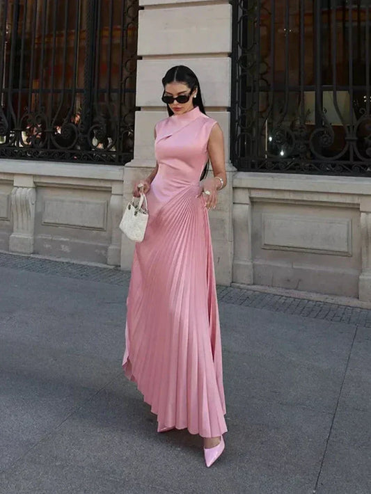 Angelica | Stylish Pleated Mock Neck Dress