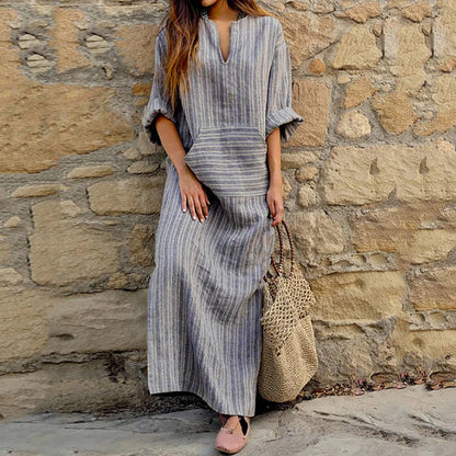 Ingeborg™ | Vintage gestreepte maxi jurk