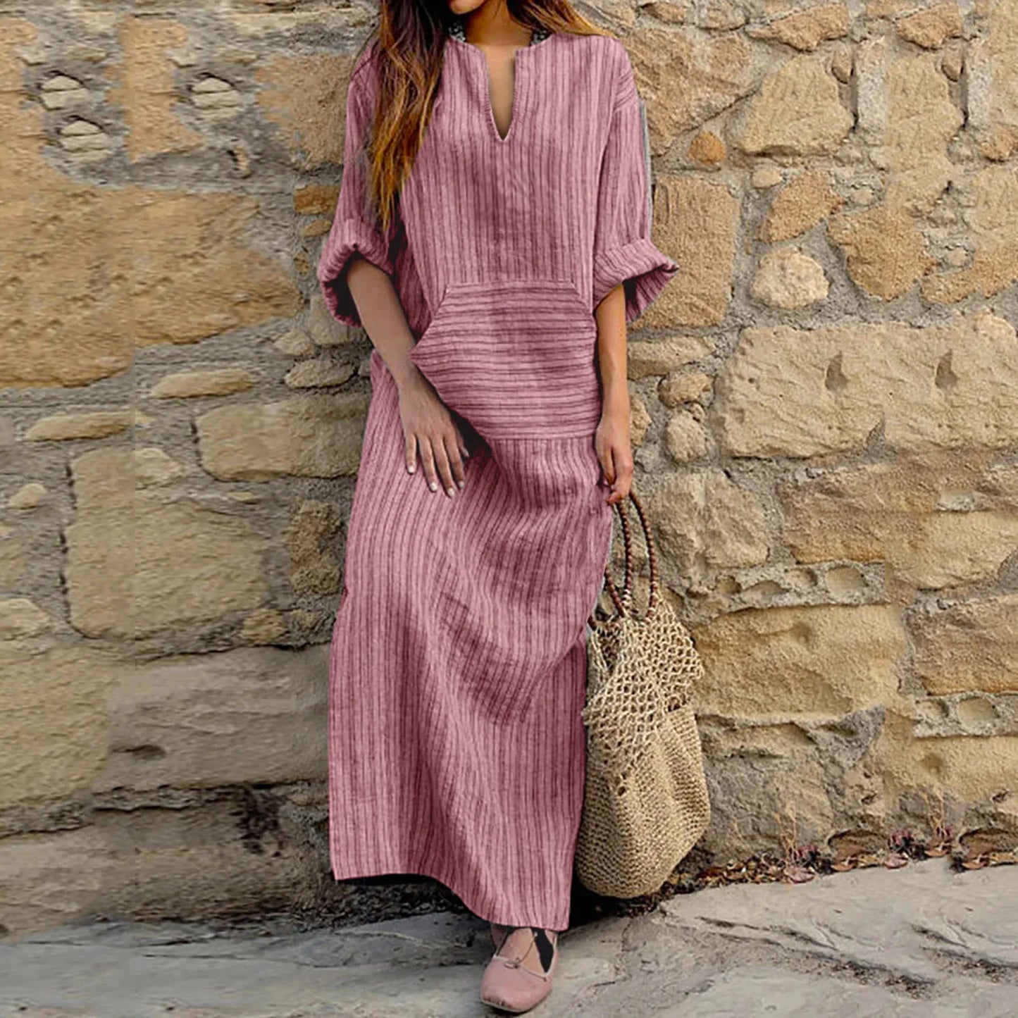 Ingeborg™ | Vintage gestreepte maxi jurk