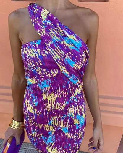 Alicia | Artistic One-Shoulder Midi Dress
