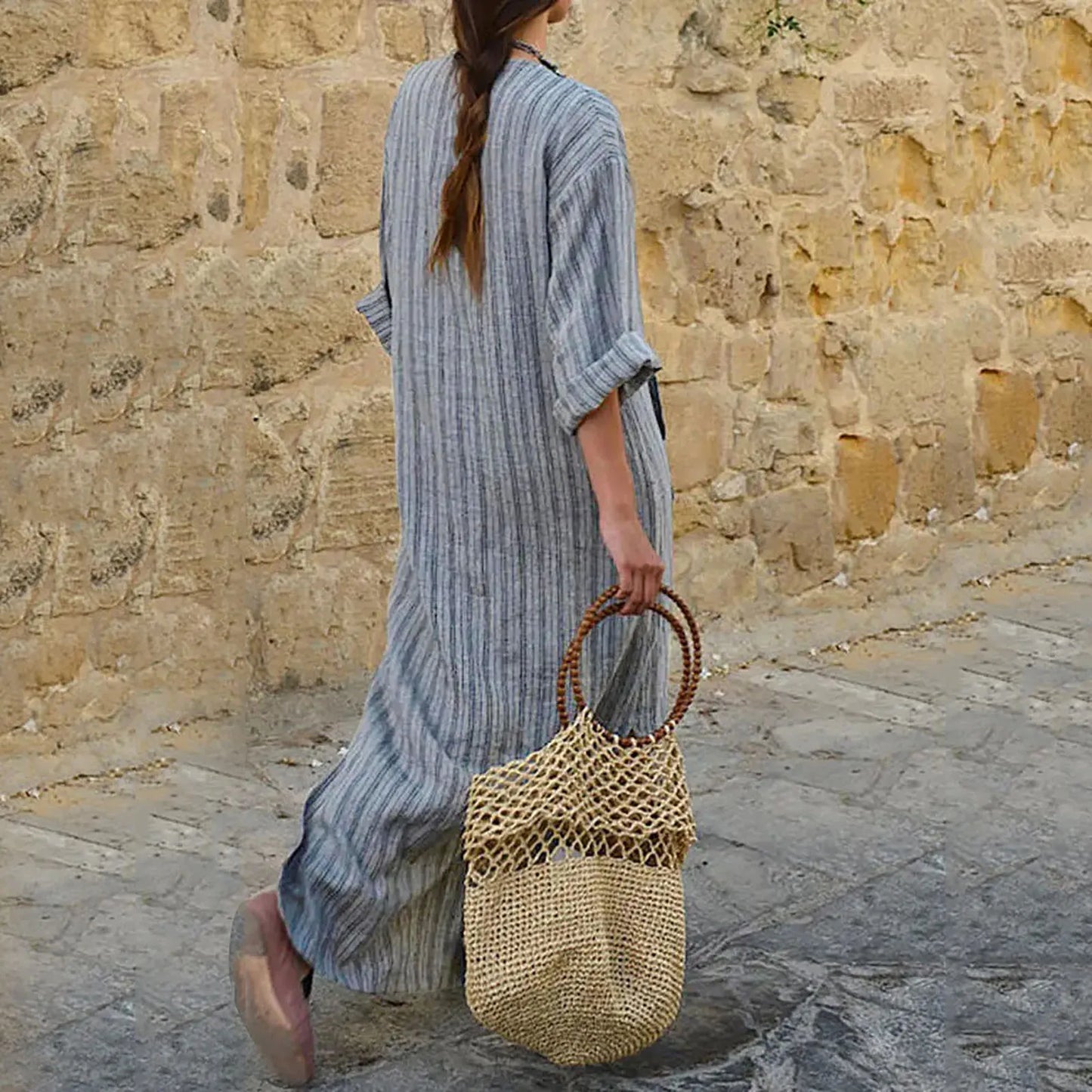 Ingeborg™ | Vintage gestreepte maxi jurk