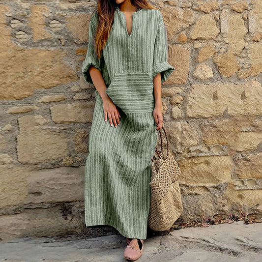 Ingeborg™ | Vintage gestreepte maxi jurk