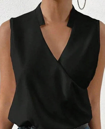 Caroline | Sleek Satin Wrap Sleeveless Top