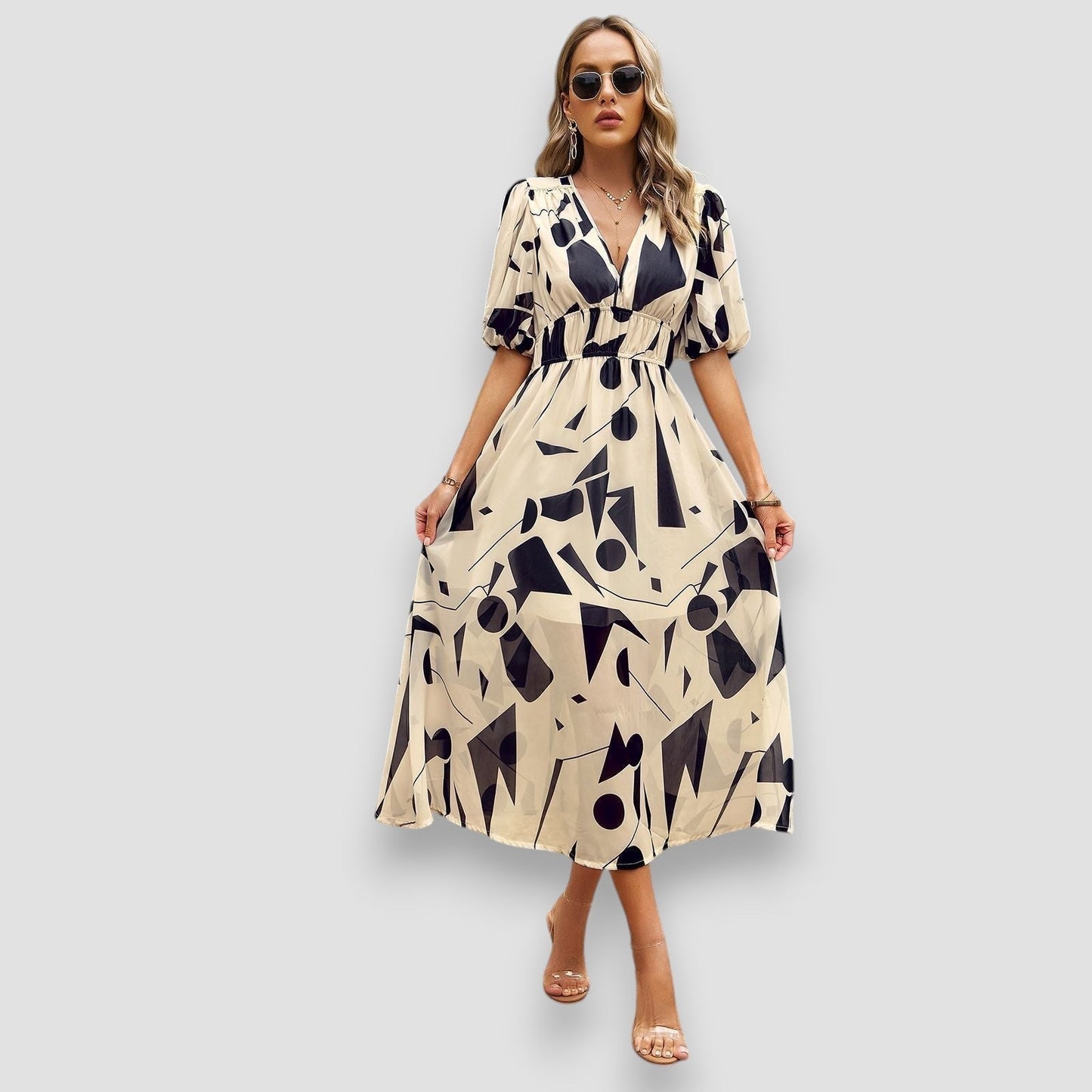 Daisy | Geometric Print Maxi Dress 
