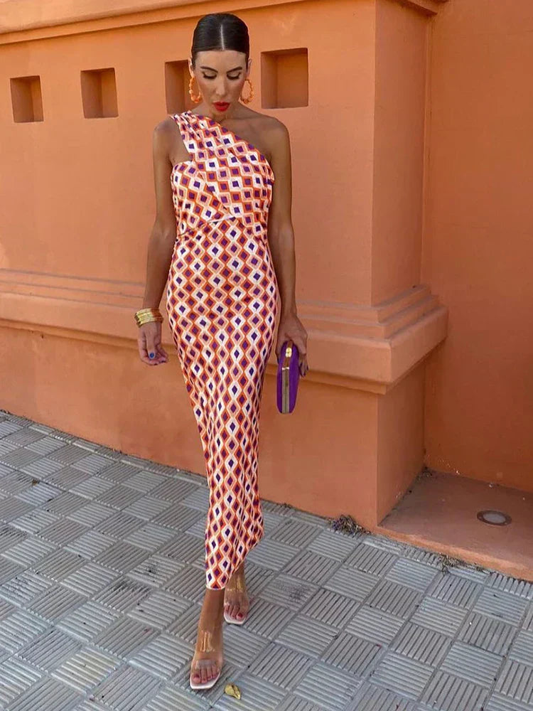 Alicia | Artistic One-Shoulder Midi Dress