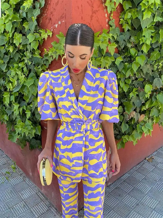 Ada | Abstract Puff Sleeve Jumpsuit
