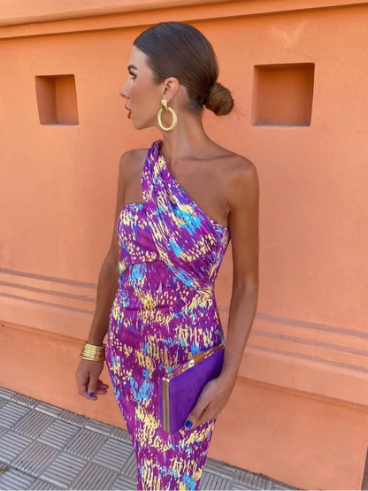 Alicia | Artistic One-Shoulder Midi Dress