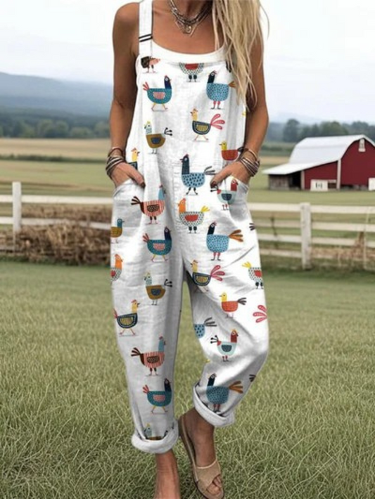 Birdy | Whimsical Hen Print Overalls