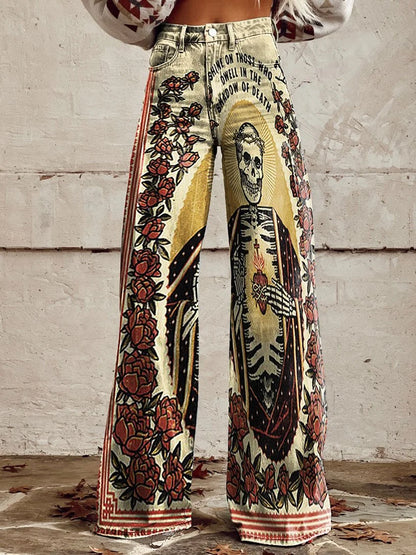 Andrea | Unique Artistic Printed Wide-Leg Jeans