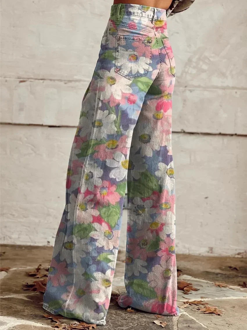Bella | Floral Pattern Wide Leg Jeans