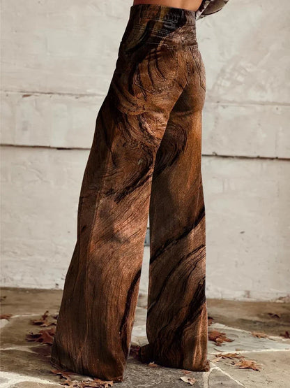 Tiffany | Artistic Woodgrain Wide-Leg Jeans