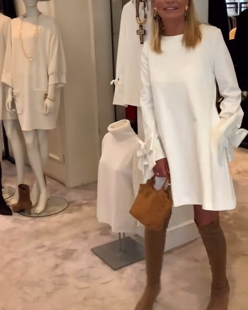 Elegant Dress Round Neck Sleeve Bow