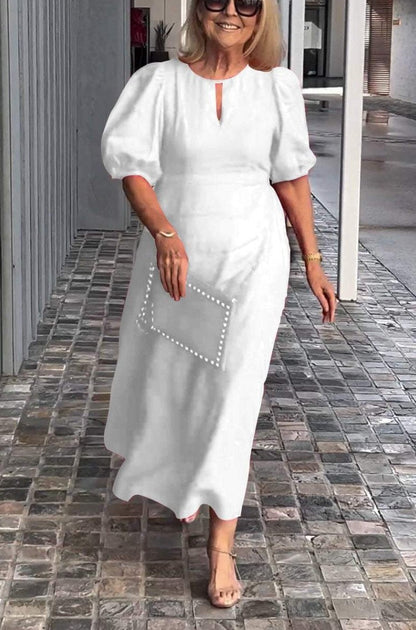 Whitney | Elegant Puff Sleeve Midi Dress