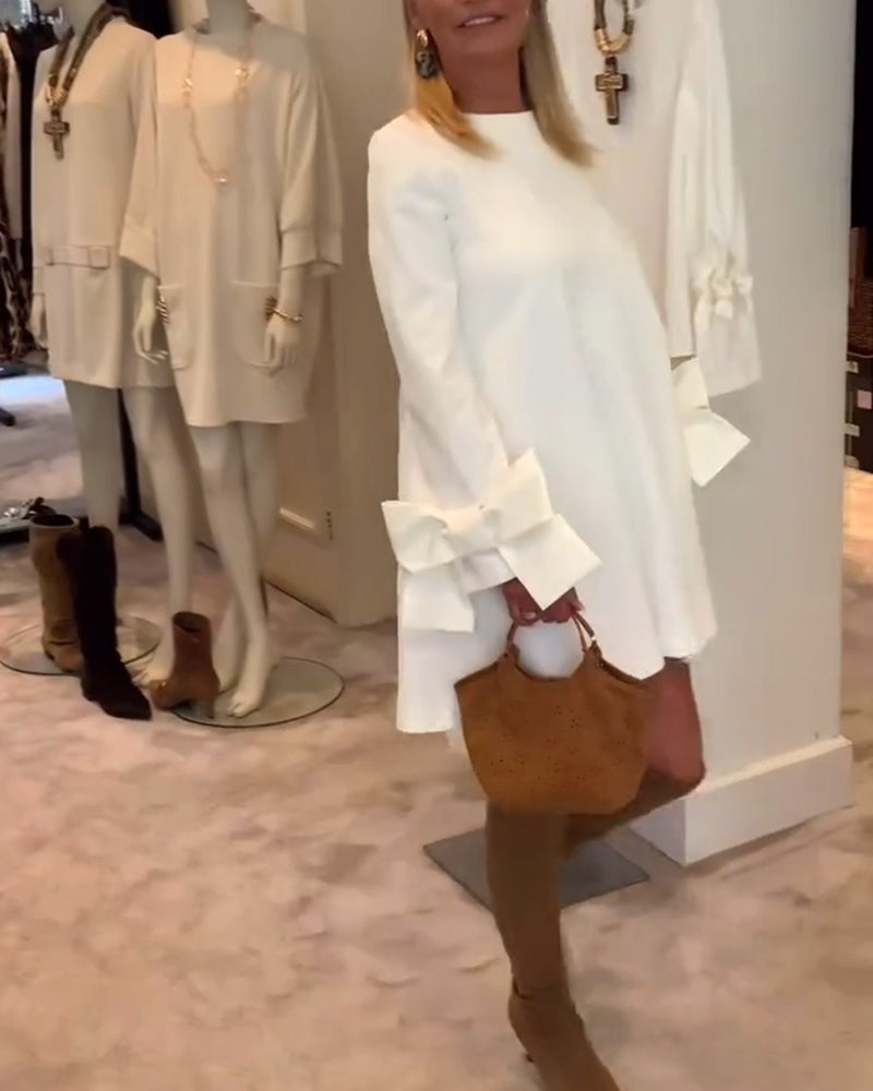 Elegant Dress Round Neck Sleeve Bow