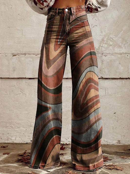 Violet | Elegant Swirl Pattern Wide Denim