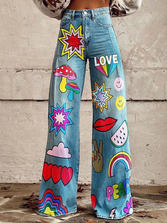 Amelia | Trendy Patchwork Wide-Leg Denim Pants