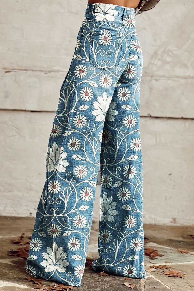 Delilah | Print Wide Leg Denim Jeans