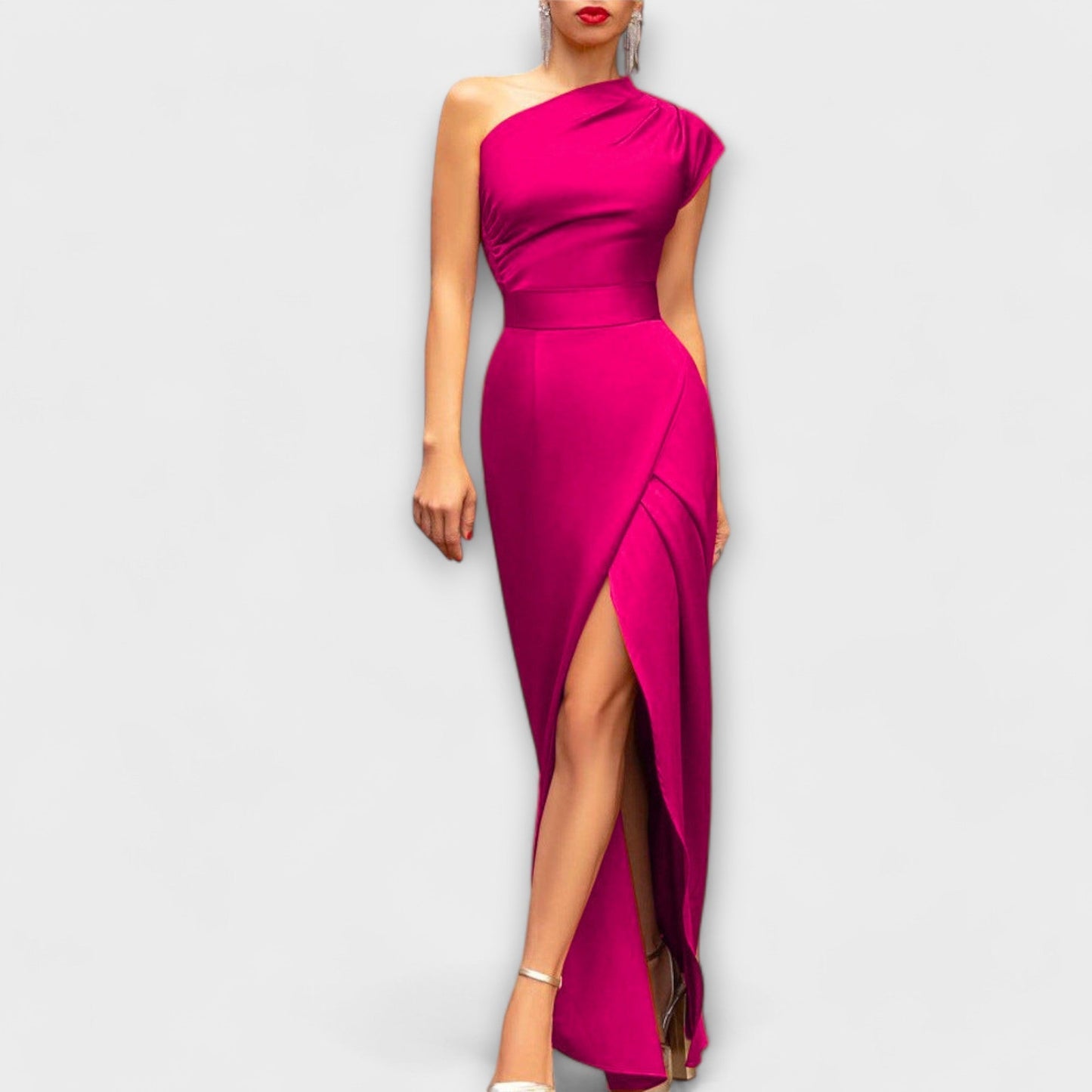 Brandy | One Shoulder Satin Slit Gown