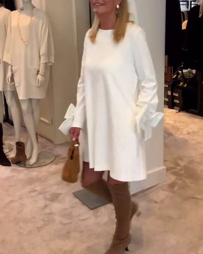 Elegant Dress Round Neck Sleeve Bow