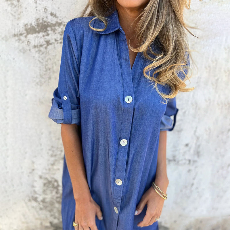 Moniek™ | Comfortabele denim overhemdjurk