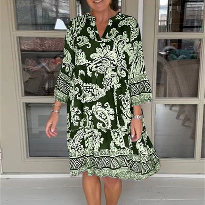 Viloura™ | Dress with V-Neck and Floral Print
