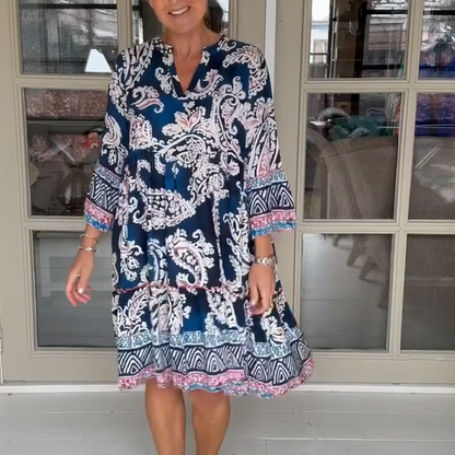 Viloura™ | Dress with V-Neck and Floral Print