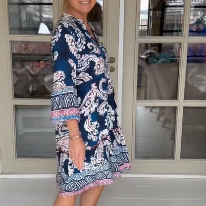 Viloura™ | Dress with V-Neck and Floral Print