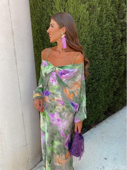 Abigail | Sleek Floral Satin Maxi Dress